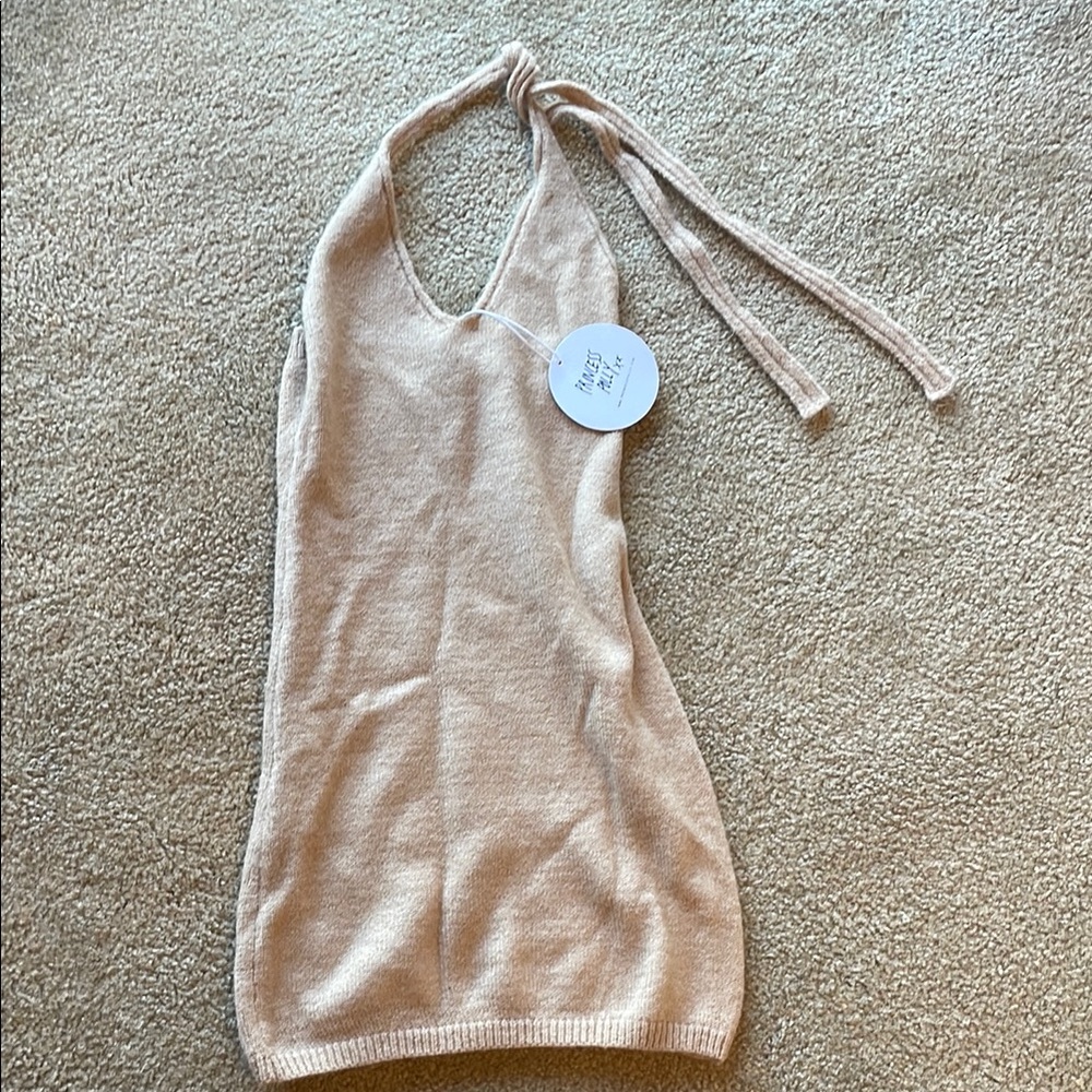 Princess Polly Beige Knit tie Halter Dress